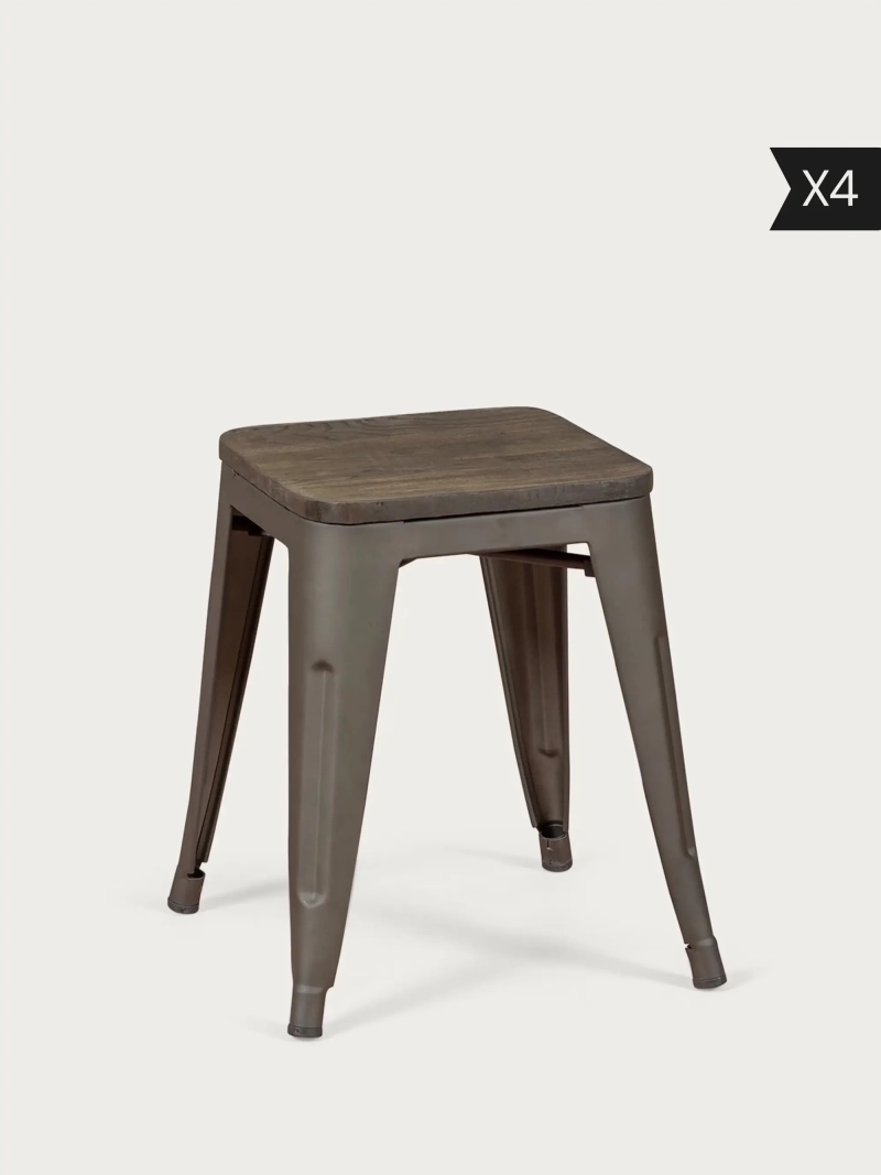 stool industrial aged steel bass with wooden seat (45cm) - Bistro FurnMod - 1