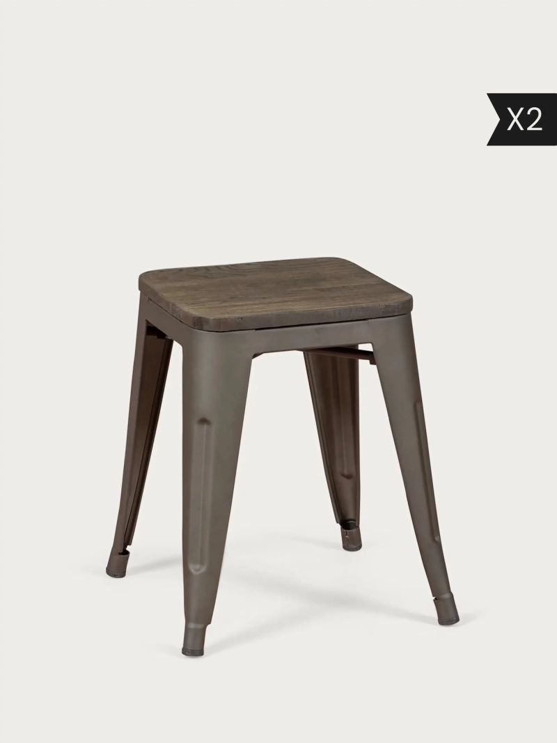 stool industrial aged steel bass with wooden seat (45cm) - Bistro FurnMod - 1