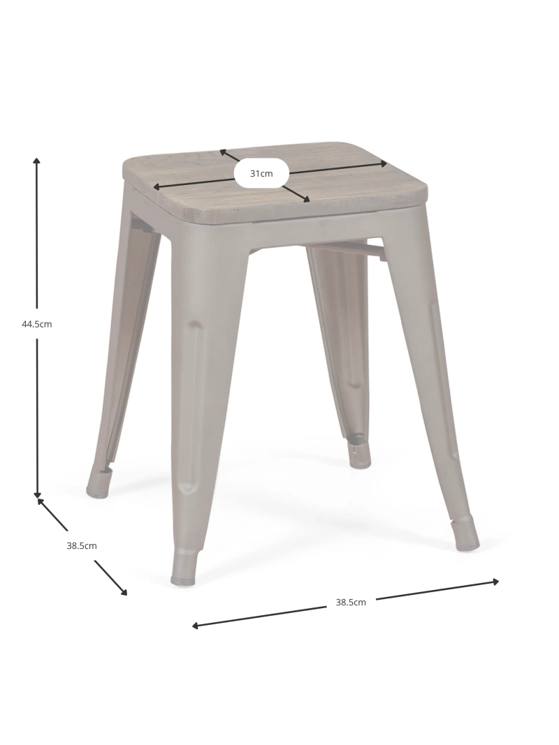 banco de aço envelhecido industrial com assento de madeira (45cm) - Bistro FurnMod - 1