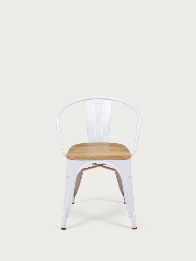 Industrial chair with armrests and elm wood seat - Bistro FurnMod - 6