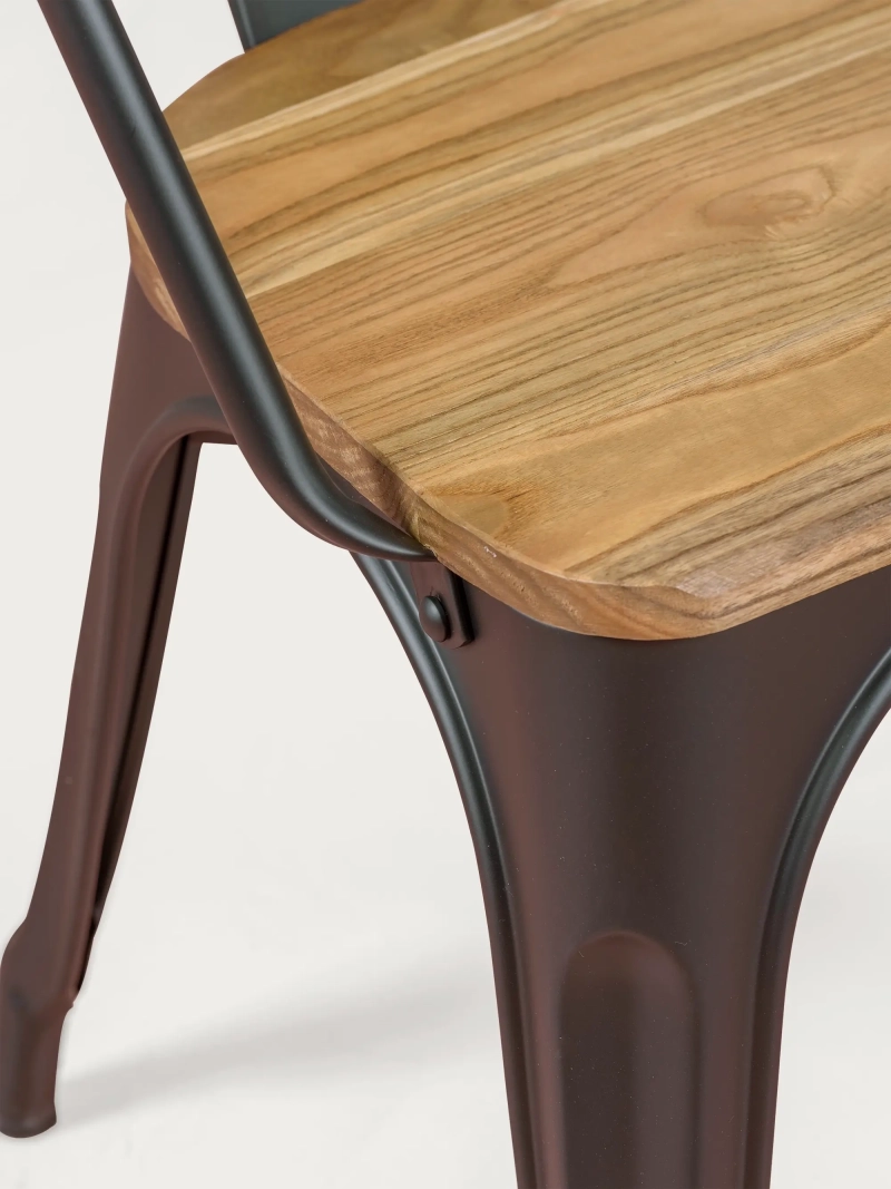 Silla industrial con brazos y asiento de madera de olmo - Bistro FurnMod - 8