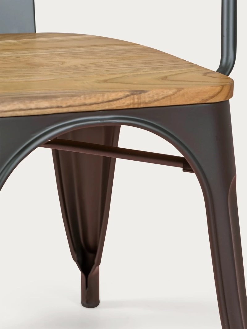 Industriële stoel met armleuningen en iepenhouten zitting - Bistro FurnMod - 7
