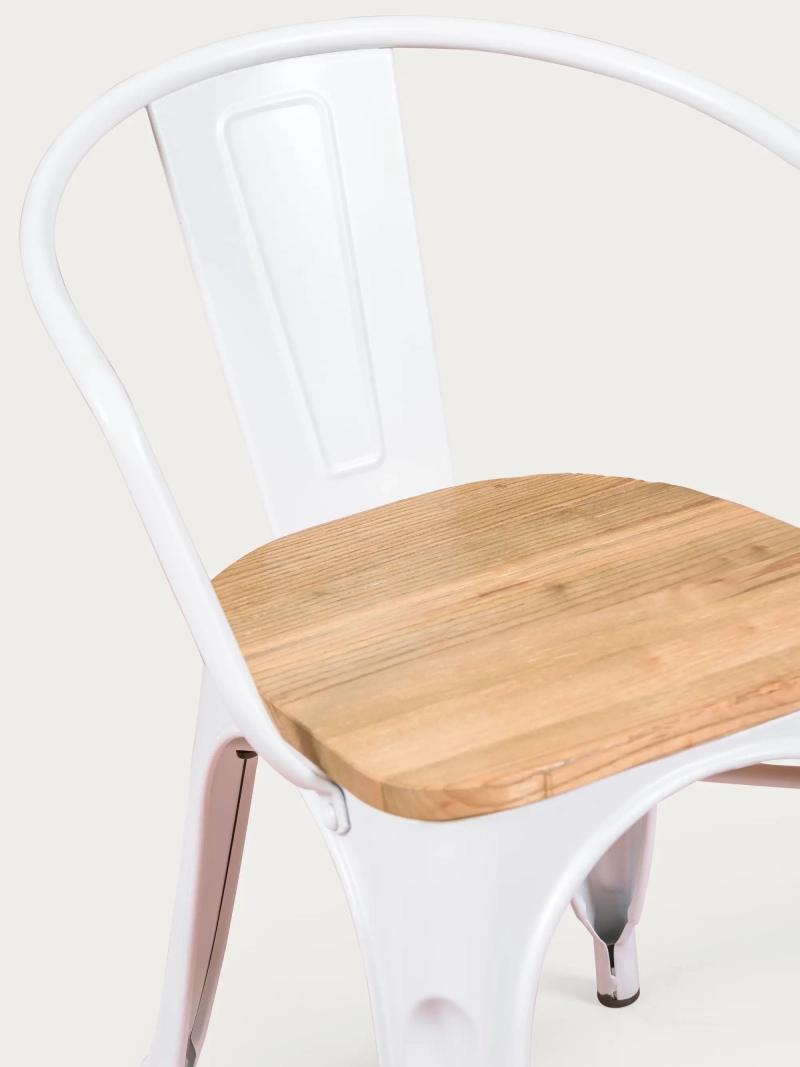 Industrial chair with armrests and elm wood seat - Bistro FurnMod - 2