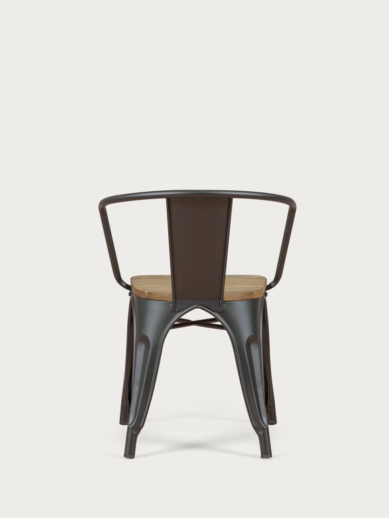 Industrial chair with armrests and elm wood seat - Bistro FurnMod - 7