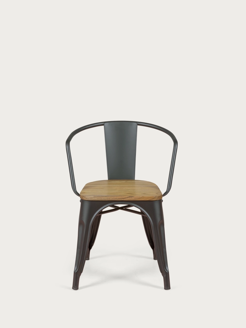 Industrial chair with armrests and elm wood seat - Bistro FurnMod - 7