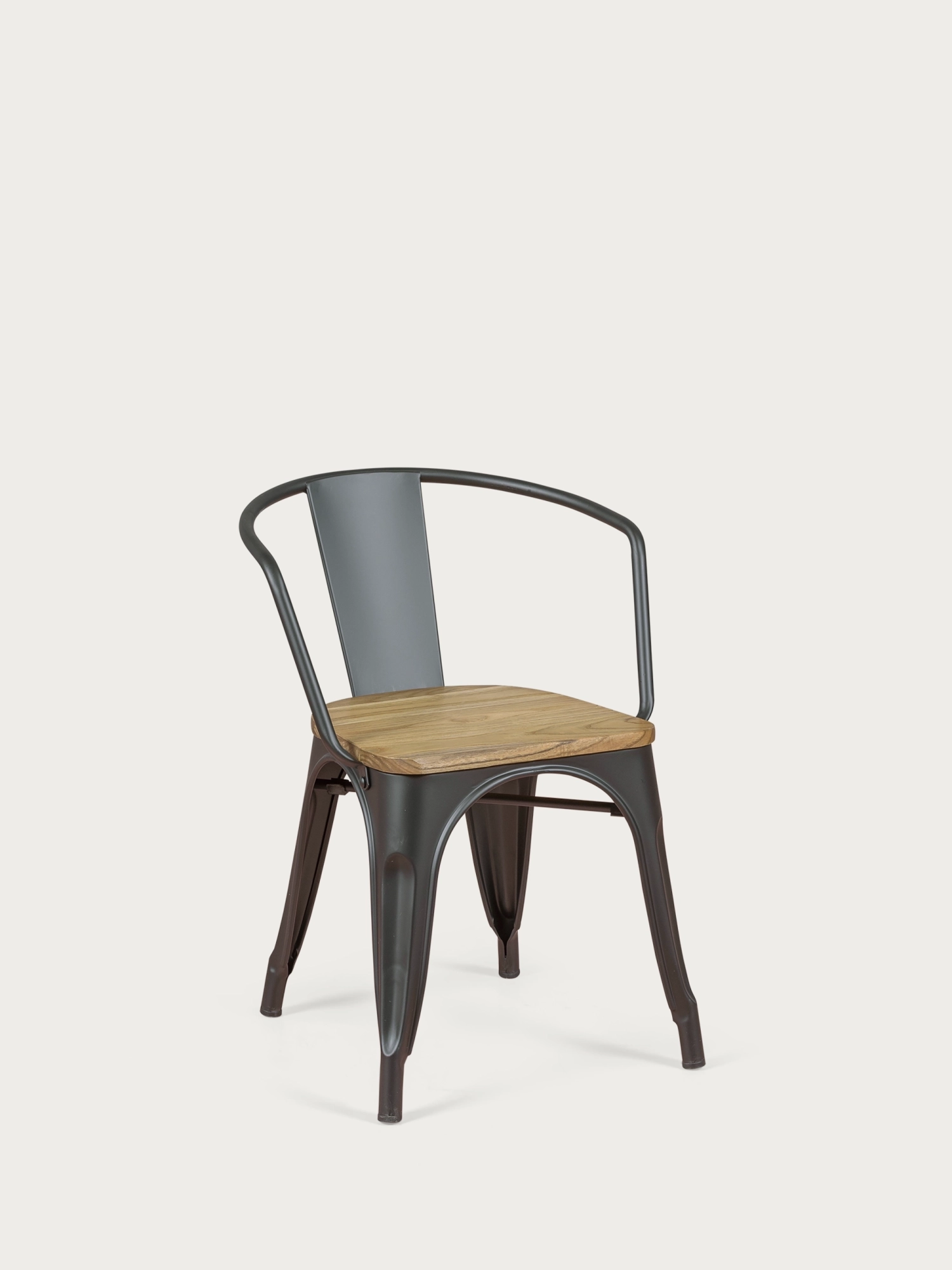 Industrial chair with armrests and elm wood seat - Bistro FurnMod - 7