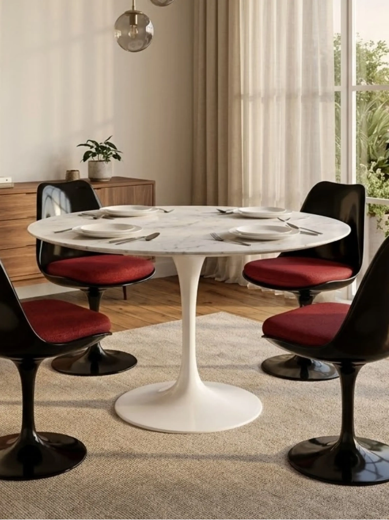 Mesa de comedor redonda de alta gama en mármol blanco de Carrara (100 cm) - Dining Lotus FurnMod - 1