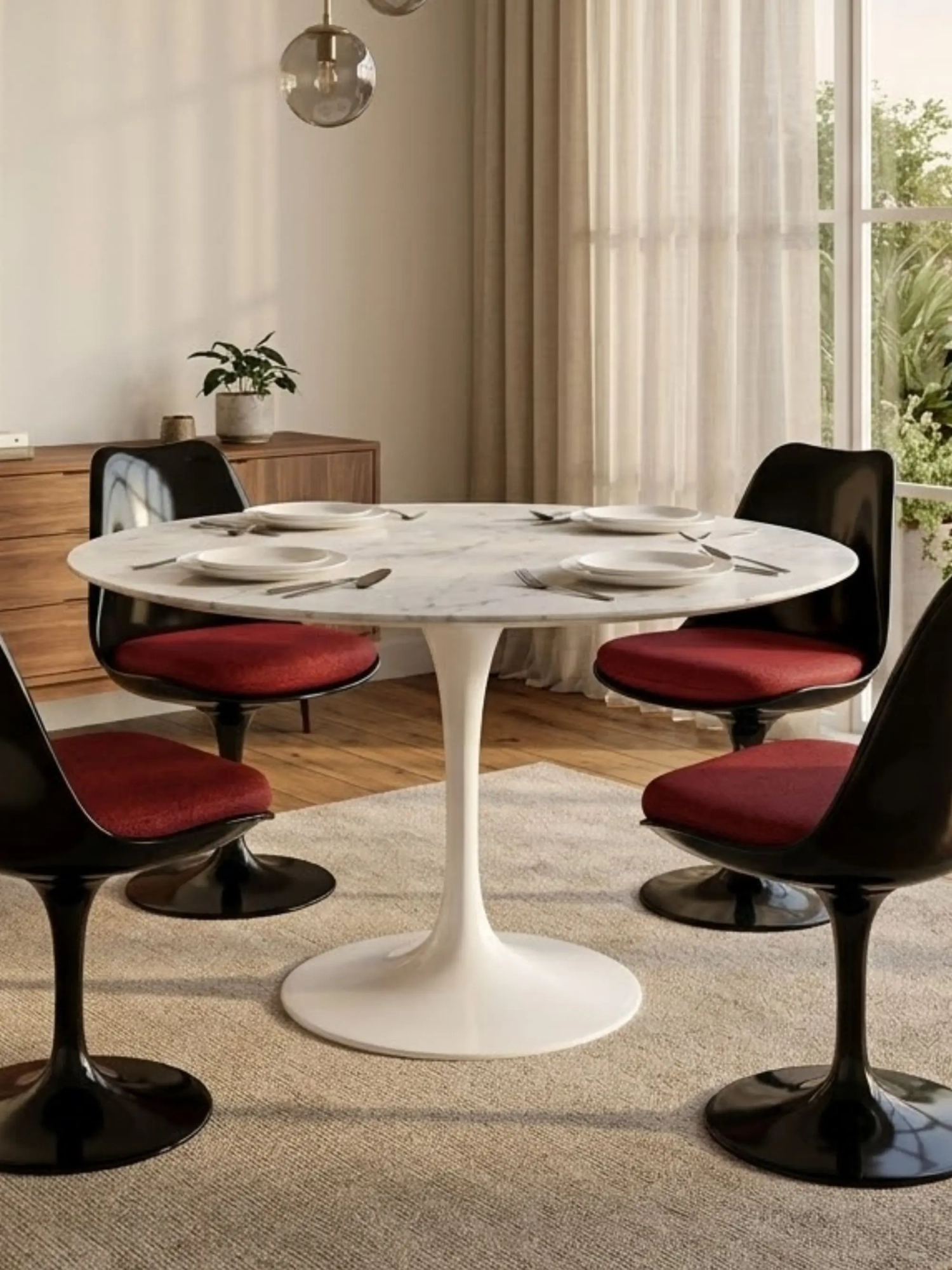 Mesa de comedor redonda de alta gama en mármol blanco de Carrara (100 cm) - Dining Lotus FurnMod - 1