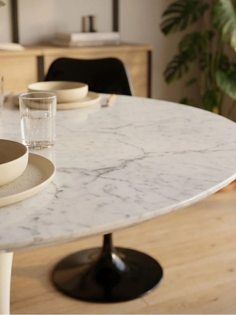 Mesa de comedor redonda de alta gama en mármol blanco de Carrara (100 cm) - Dining Lotus FurnMod - 4