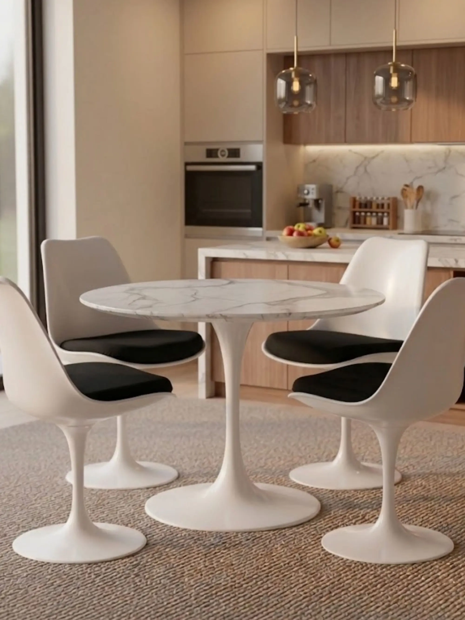 Luxusný okrúhly jedálenský stôl z bieleho carrarského mramoru (80 cm) – Dining Lotus FurnMod - 1