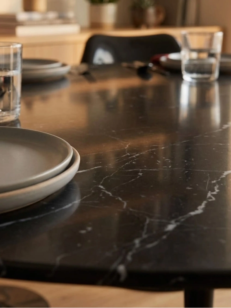 Mesa de comedor redonda de alta gama en mármol de Marquina (120cm) - Stratus FurnMod - 1