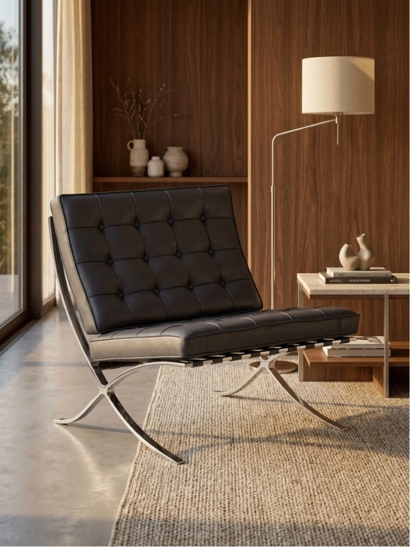 Italian full-grain leather and chrome steel designer armchair - Berlin NEST DREAM - 1