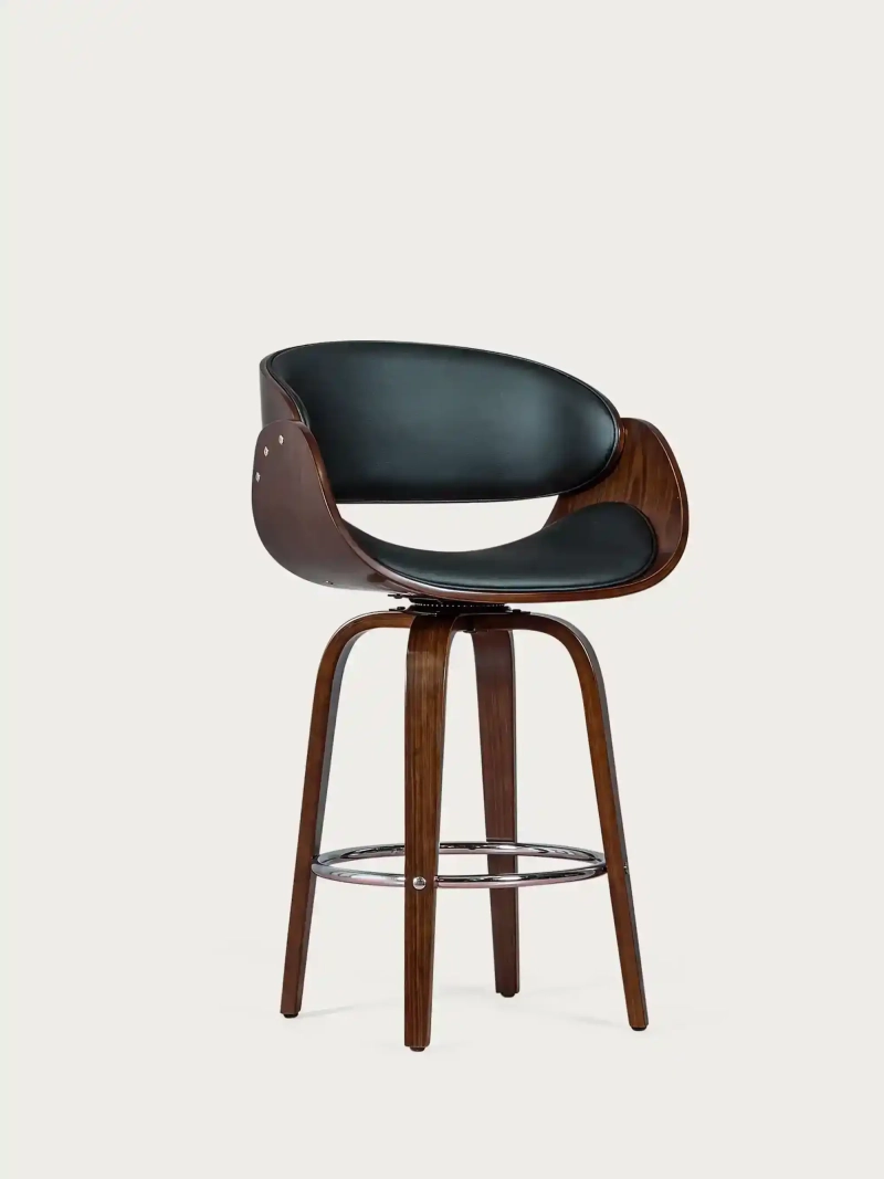 tabouret en bois de noyer avec coussin en simili cuir (66cm) - Burrow FurnMod - 1