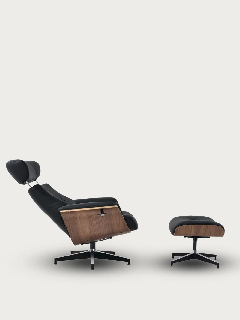 Fauteuil lounge inclinable en cuir avec repose-pieds assorti – Cleveland Furnmod, ex Nest Dream- 1