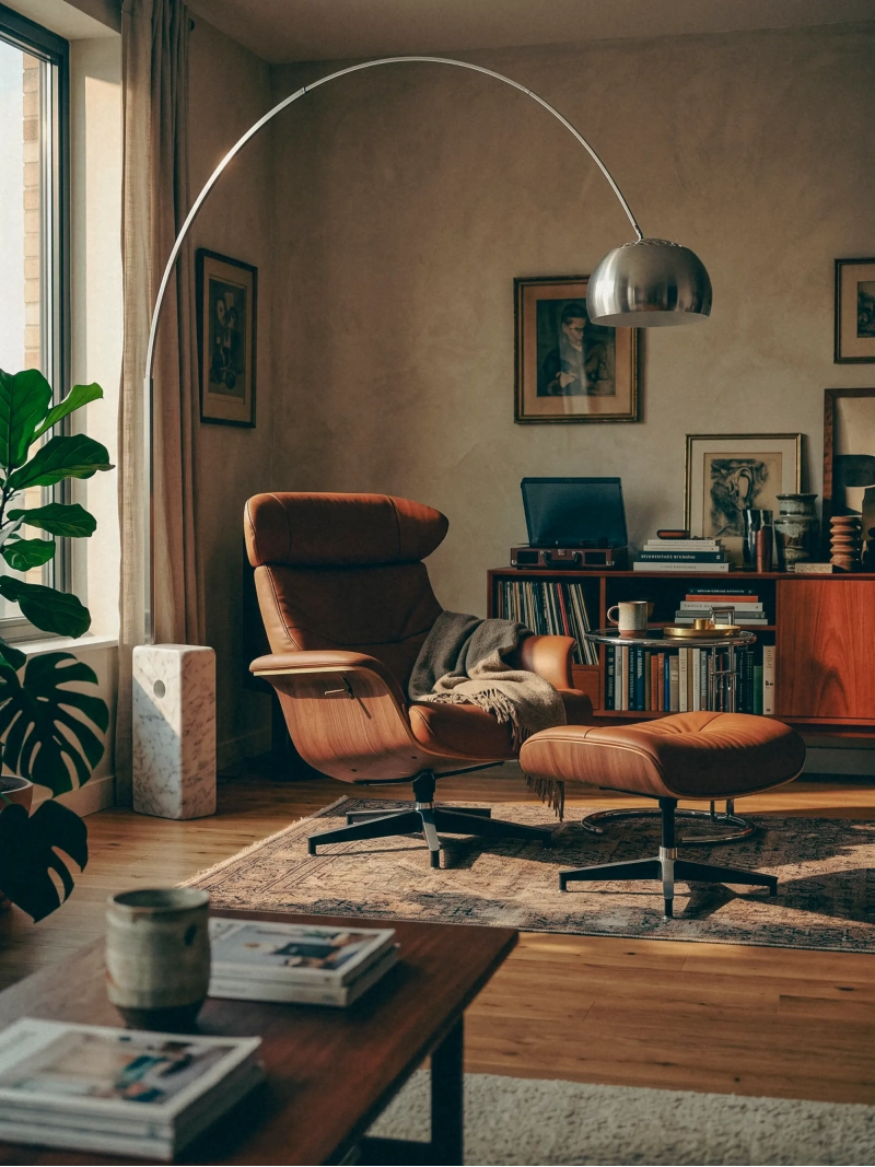 Poltrona lounge reclinabile in pelle con poggiapiedi abbinato – Cleveland Furnmod, ex Nest Dream- 10